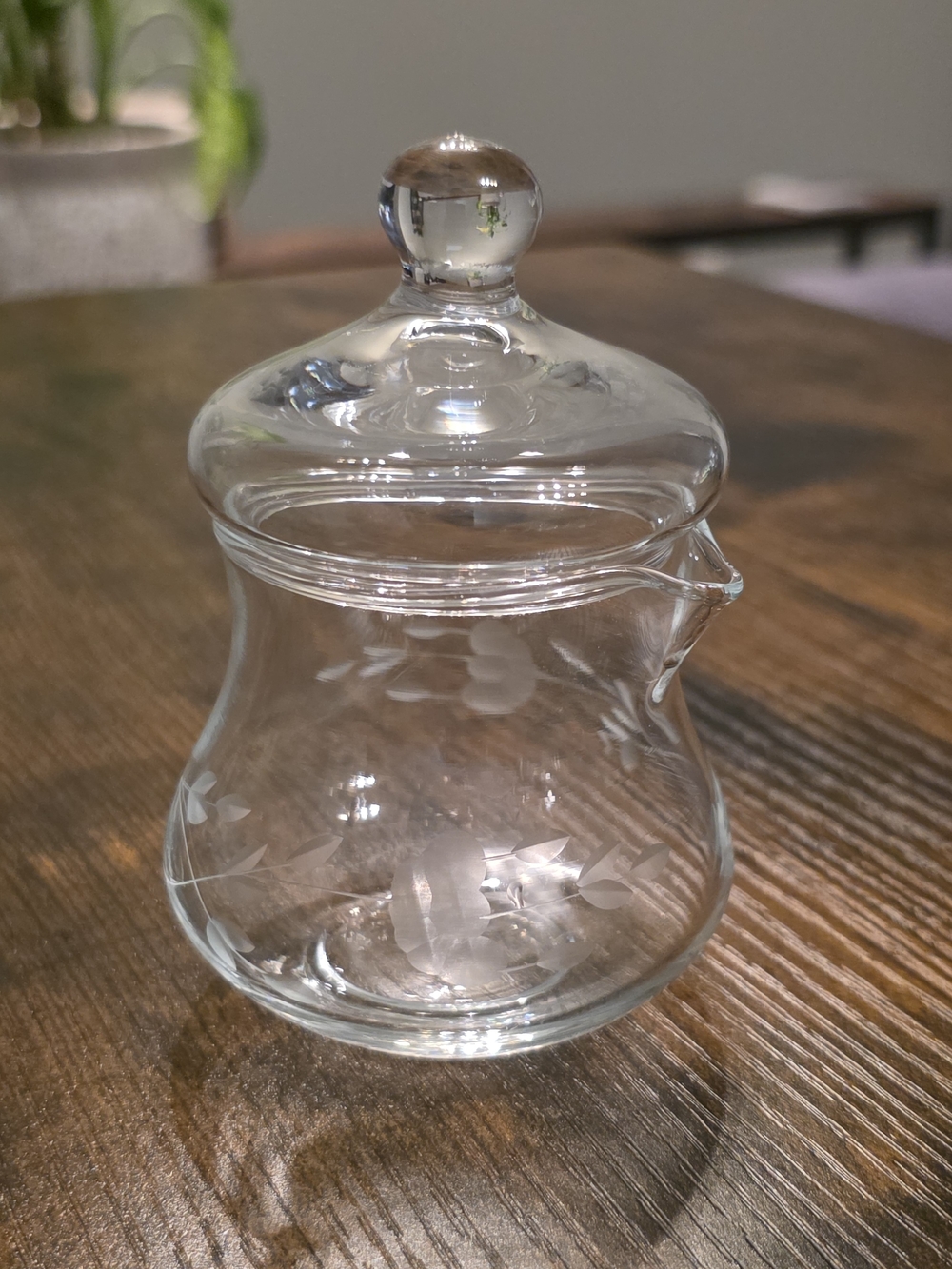 Princess House Heritage etched clear glass jam or condiment jar w/lid #457